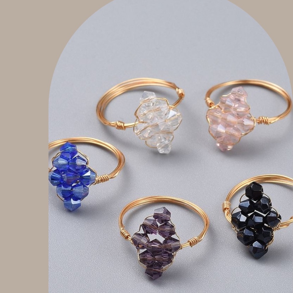 (NEW) Metal Rings with Stones Set